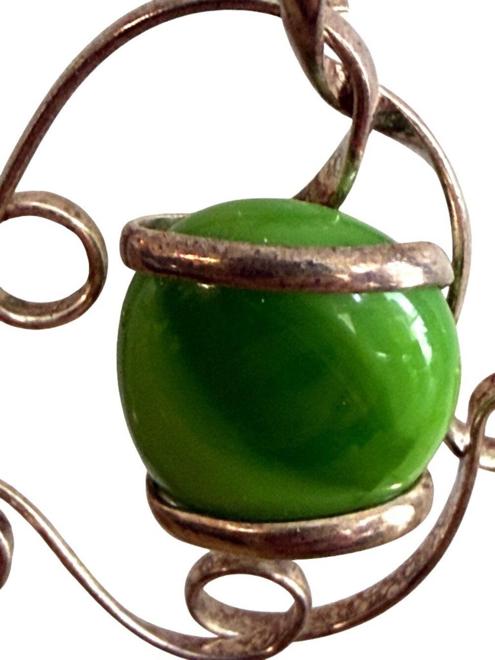 Vintage Artisan Collar Art Deco Drop Pendant Necklace Green Celadon Stone Agate - Picture 5 of 6